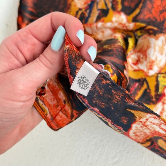 Orange Abstract Floral Tree Satin Square Scarf, 35x35" - Picture 4 of 5